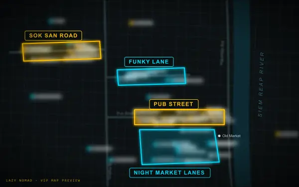 Blurred preview of my Siem Reap nightlife map covering Pub Street, the night-market lanes, Sok San Road and Funky Lane